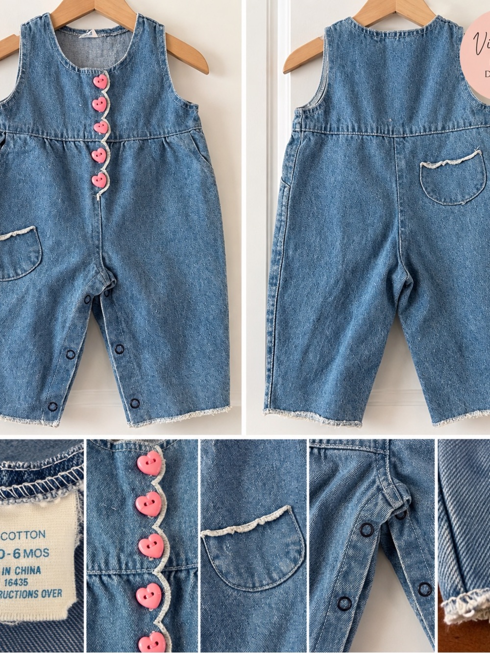 Vintage Denim Button-Front Romper Paper Tag 0-6 months